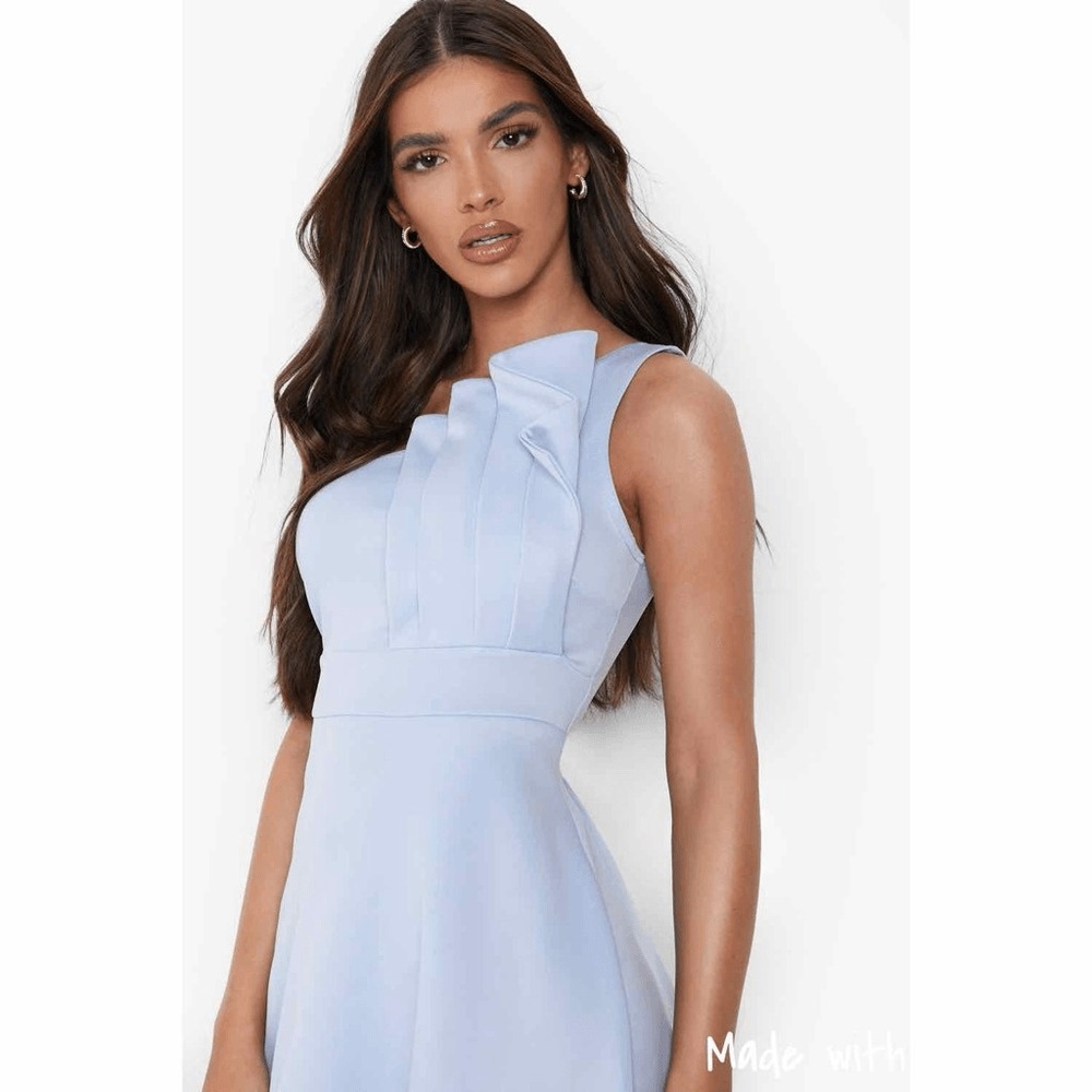 BooHoo One Shoulder Pleated Detail MIDI‎ Skater Dress 18